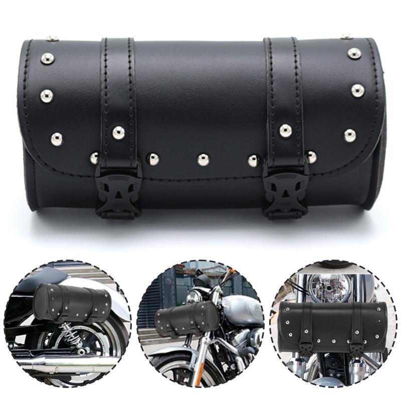 PU Leather Universal Motorcycle Tool Bag Waterproof Front Fork Handlebar Toolkit Vintage Roll Hanging Storage Barrel
