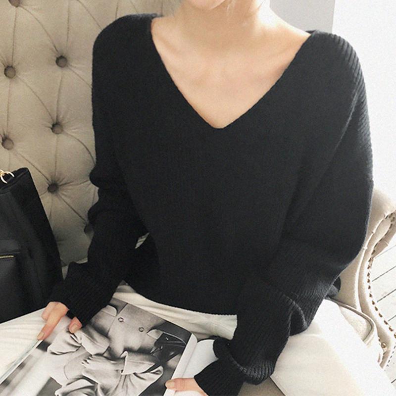 Свитер с v-образным вырезом, свободный простой пуловер с неровным краем, вязаный топ для женщин