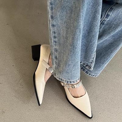 Остроконечные темпераментные туфли с металлической пряжкой и одним ремешком, женские, весна 2025, новые французские туфли Мэри Джейн со стразами
