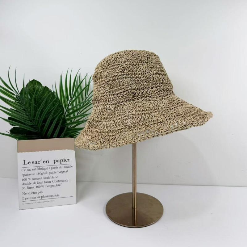 Temperament Lace Strap Straw Hat Bucket Hat Female Summer Versatile Sunshade Sun Protection Beach Straw Hat