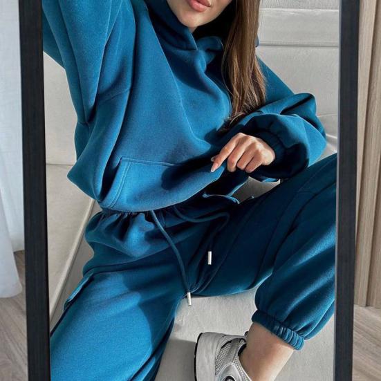 Женский комплект из 2 предметов: топ и брюки, длинный рукав, эластичная толстовка с капюшоном, затягивающаяся на шнурок, эластичные брюки с высокой талией, обтягивающие щиколотку, спортивный костюм для фитнеса