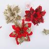 10Pcs/Set Christmas Artificial Flower Glitter Leaves Red Golden Silver-color Layered Xmas Tree Wreath Decoration Fake