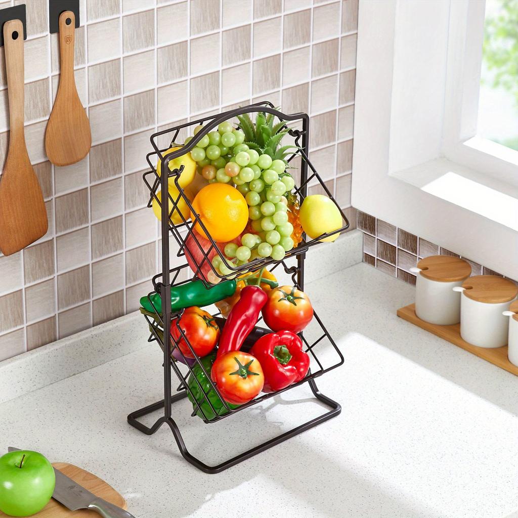 1 шт. 2-х уровневая корзина для хранения фруктов для кухонной столешницы, синяя, корзина для хранения хлеба, фруктов и овощей, подвесной держатель для кухонной корзины для хранения
