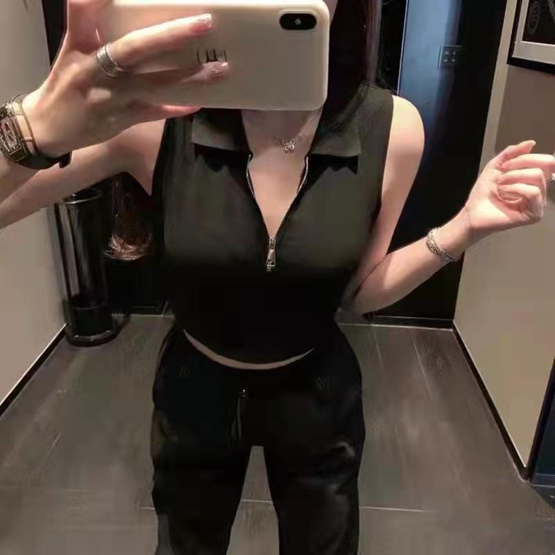 Поло с воротником-стойкой, трикотажный жилет, женская летняя одежда, укороченный сексуальный розовый внутренний топ