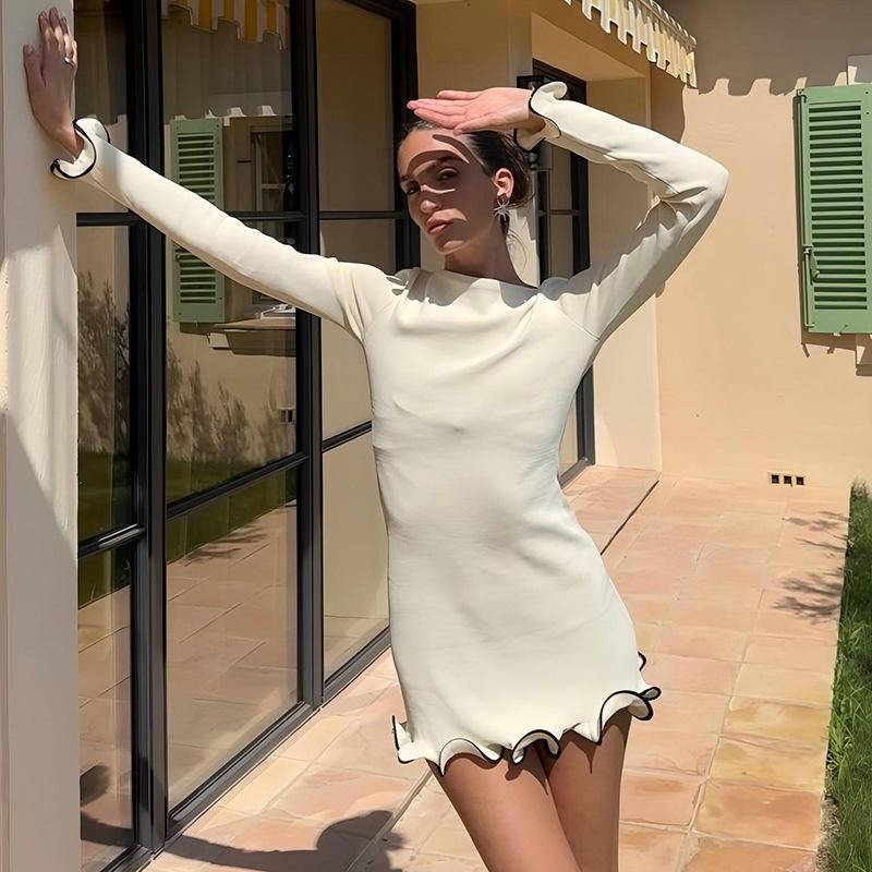 Лоскутное мини-платье с оборками и открытой спиной, черное цельное платье на шнуровке для элегантных женщин на вечеринку в честь дня рождения