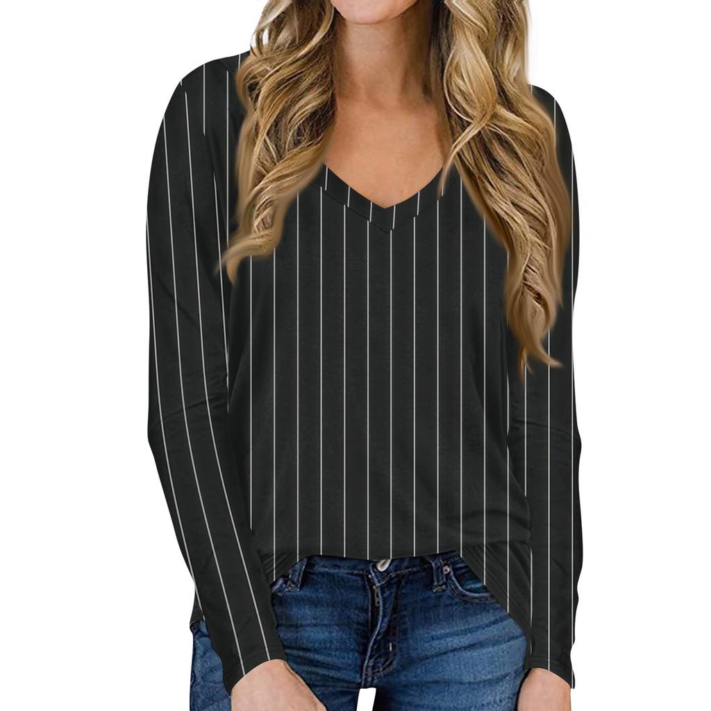 Women's Casual Long Sleeved V Neck Printed T-shirt Top Pullover