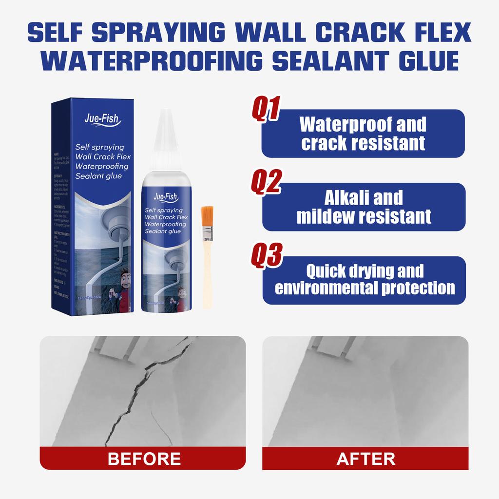 JUE-FISH Гибкий водонепроницаемый герметик для ремонта трещин в стенах, позволяющий избежать разбивания кирпичей и заполнения протечек Многофункциональный водостойкий клей