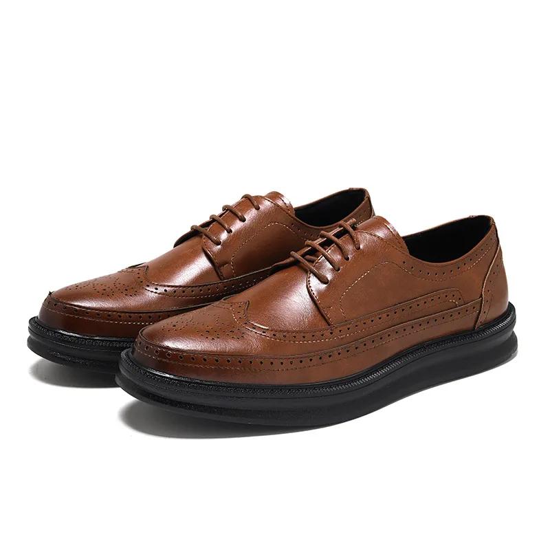 Classic Brogue Shoes Men Genuine Leather Luxury Men's Casual Business Shoes Lace-up Brown Shoes for Men Sapato Social Masculino
