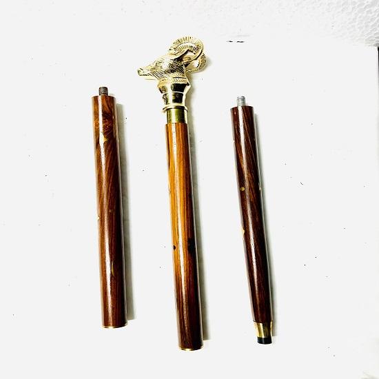 Деревянная трость ручной работы с латунной рукоятью в виде головы горного козла