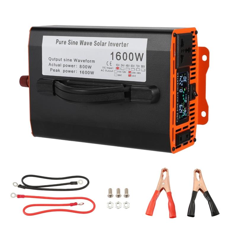 Pure Sine Wave Inverter 1600W DC 12V To AC 220V 50Hz Power Invertor LED Voltage Converter for Home RV Car Fan Phone Charger