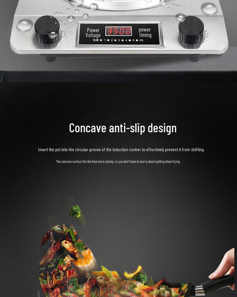 Concave 5000W High-Power Induction Stove: Commercial Stir-Fry, Stainless Steel, Multifunctional Electric Ceramic Cooker