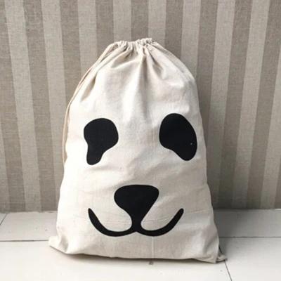 Toy Home Canvas Storage Bag Animal Stripe Pattern Cotton Laundry Bag Cute Basket Drawstring Dirty Clothes Organizer Bag