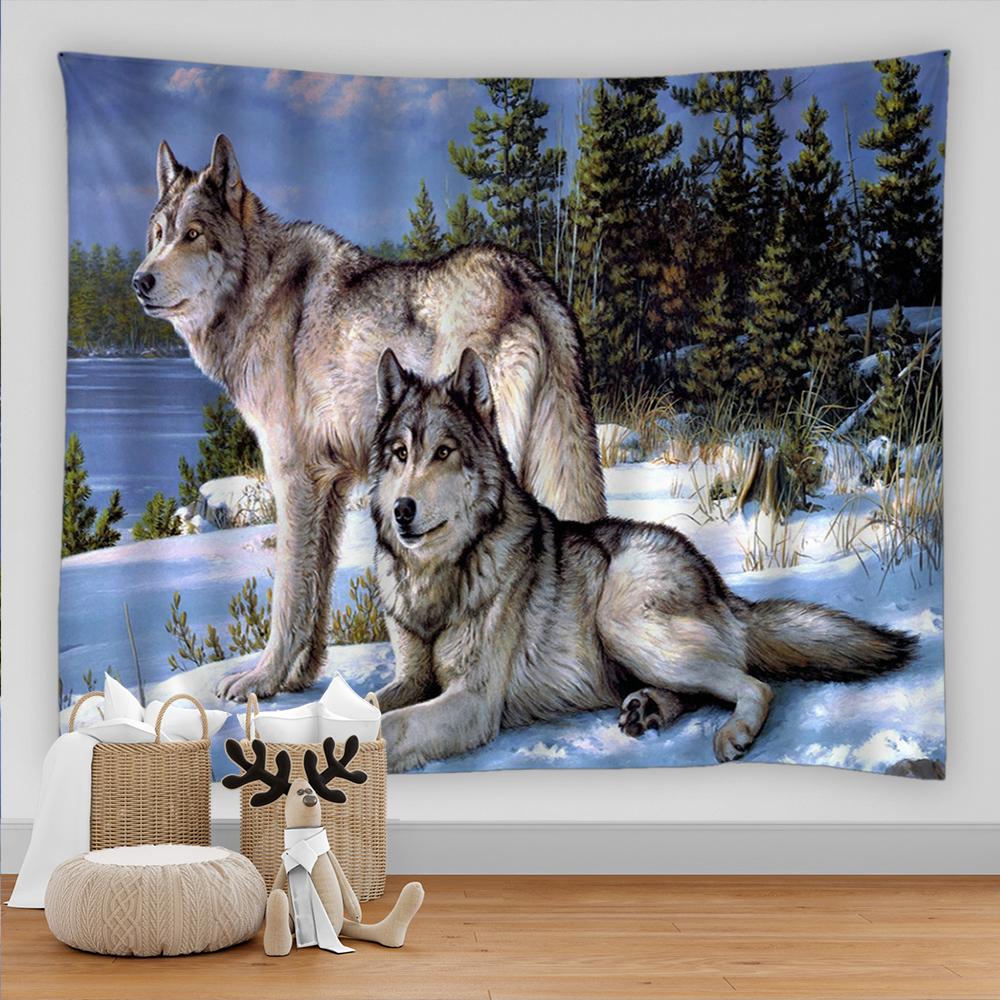 Гобелен с изображением волка, фон, психоделический настенный гобелен в этническом стиле для дома, гостиной, спальни, художественное украшение, пляжная подушка, гобелен