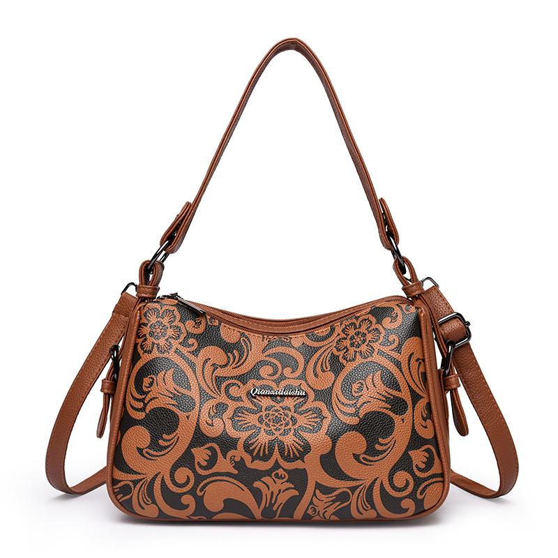 Винтажная тисненая цветочная сумка-хобо для женщин - Модная сумка через плечо из искусственной кожи с регулируемым ремнем для повседневной носки