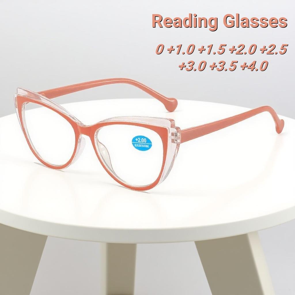 New Fashionable Cat Eye Women'S Reading Glasses High Quality Light Luxury Style Neutral Anti Blue Light Presbyopia Glasses