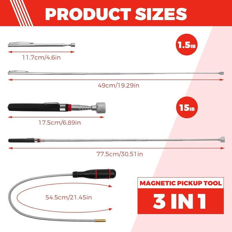 Flexible Magnetic Pickup Tool Telescopic Magnetic Pickup Tool with Pocket Clip for Picking Up Small Parts Key Screw Metal Object