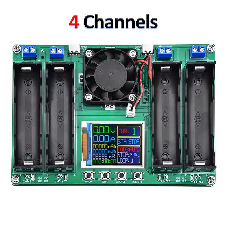 2/4 канала 18650 тестер аккумуляторов мАч МВтч цифровой детектор мощности аккумулятора модуль Type-C 18650 тестер емкости литиевых аккумуляторов