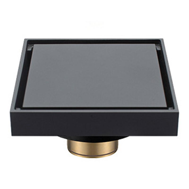 Black Brass 10 X 10 Cm Shower Floor Drain Washroom Bathroom Invisible Drain Cover Square Waste Floor Drain
