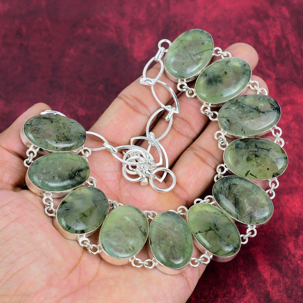 Prehnite Necklace Gemstone Jewelry, 925 Solid Sterling Silver Necklace, Adjustable Handmade Chain Necklace Gift For Wife Jewelry