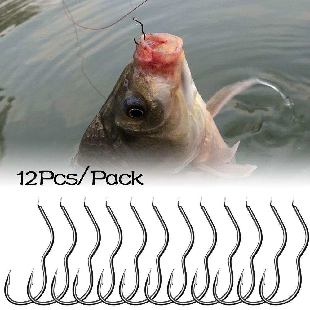 12Pcs/Pack High Carbon Steel Fishing Hook Sharp Barbed Automatic Flip Fishhook for Carp Fishing Tackles Accessories