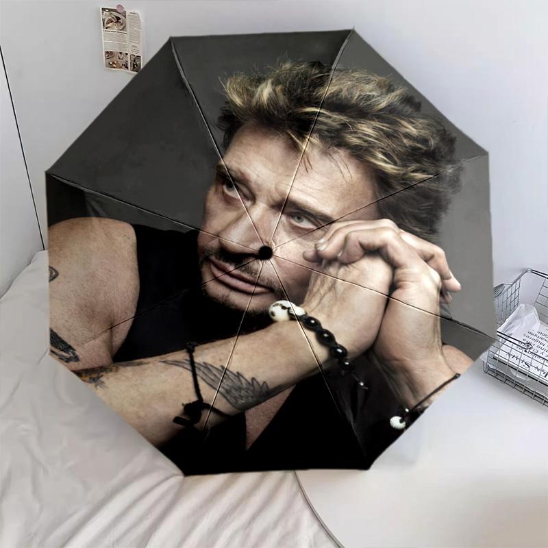 1 шт. Автоматический зонт Johnny Hallyday - Подходящий для путешествий, улицы, портативный зонт, Подарок на день рождения, Ежедневные принадлежности