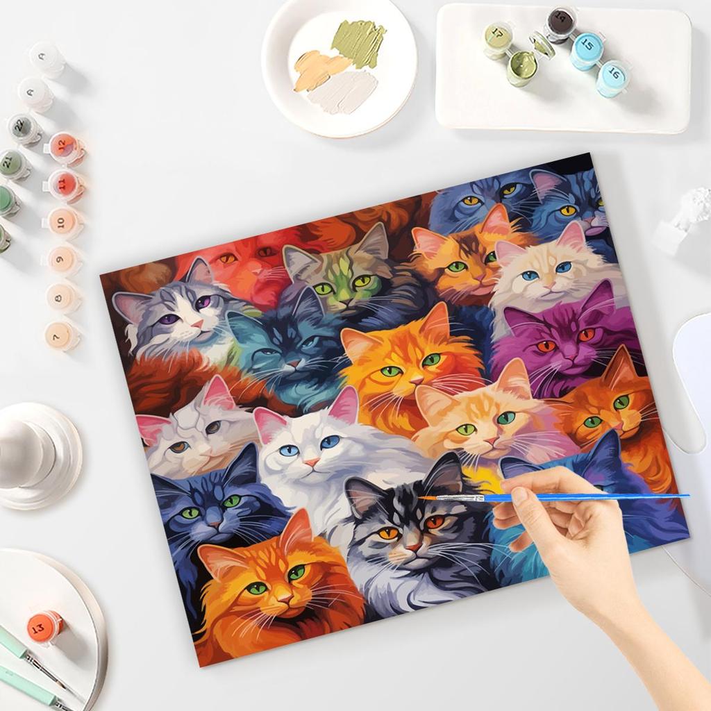 RUOPOTY Acrylic Paint By Numbers Colorful Cats Oil Painting By Numbers On Canvas Animals 40x50cm Frameless DIY Home Decor Wall Art