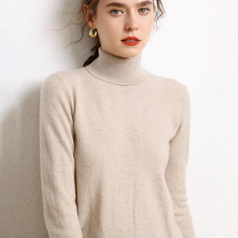 Women's High Neck Cashmere Sweater - Loose Fit, Pure Color, Thickened for Autumn/Winter