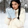 Women Fuzzy Thermal Gloves Fluffy Thick Full Finger Gloves with Bows Winter Plush Gloves for Cold Weather Sports Driving Xmas Gifts