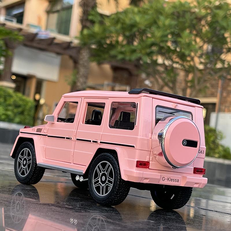 1/24 G63 G65, розовая модель автомобиля из сплава, литье под давлением и игрушечная металлическая модель внедорожника, имитация звука и света, коллекция, подарки для детей