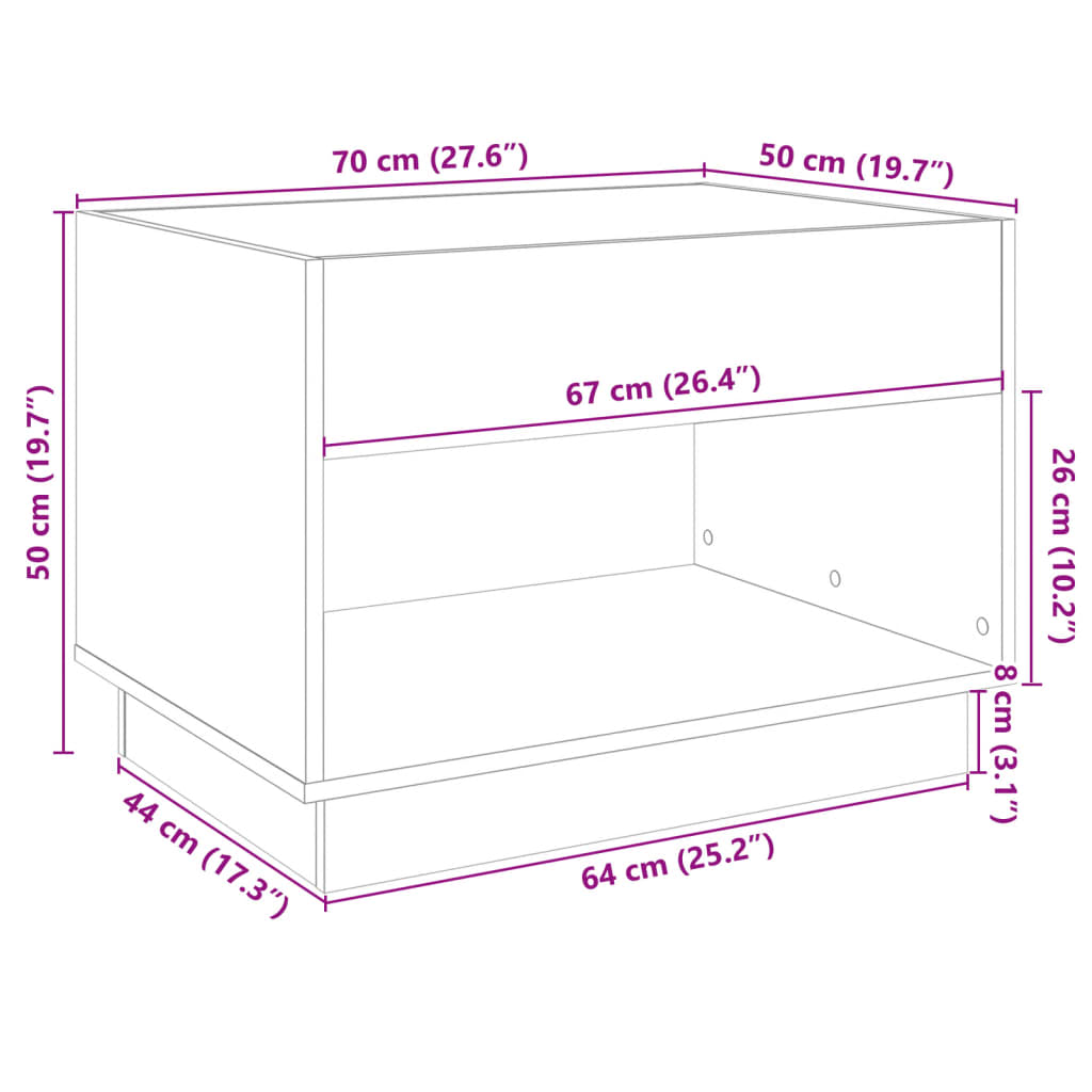 Infinity LED Coffee Table in Grey Sonoma 70 x 50 x 50 cm