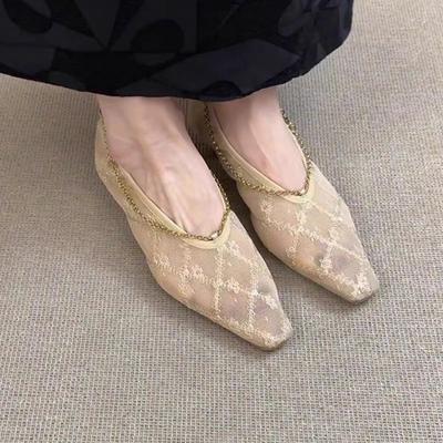 Мода 2025 Горячая Распродажа Женская Обувь Слипоны Женские Высокие Каблуки Модная Сетка Повседневная Новинка Квадратный Носок Бестселлер Высокие Каблуки Zapatos Mujer