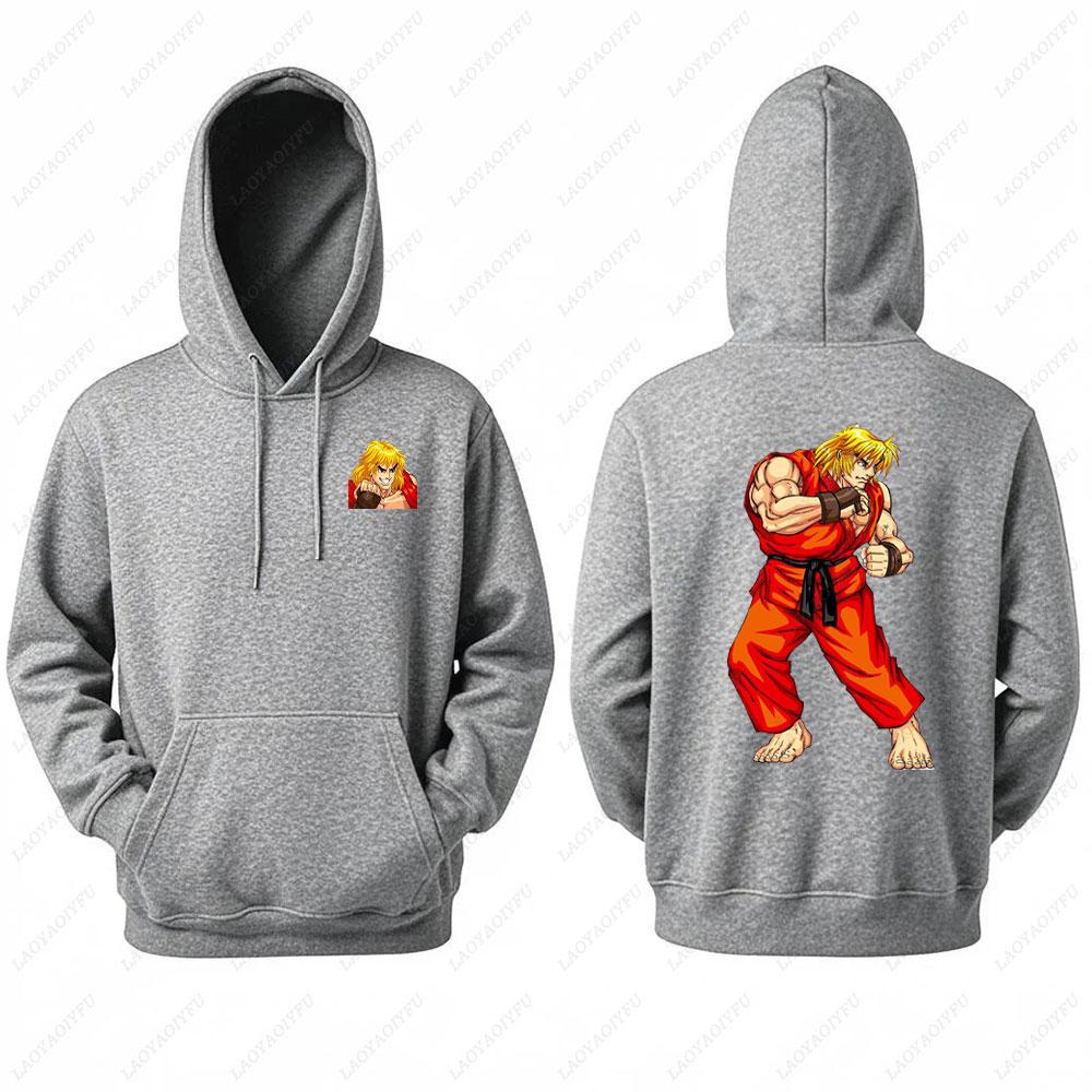 Мужская толстовка Street Fighter с принтом из аниме-игры, повседневная толстовка с длинным рукавом, двусторонняя уличная одежда для осени, одежда для мужчин