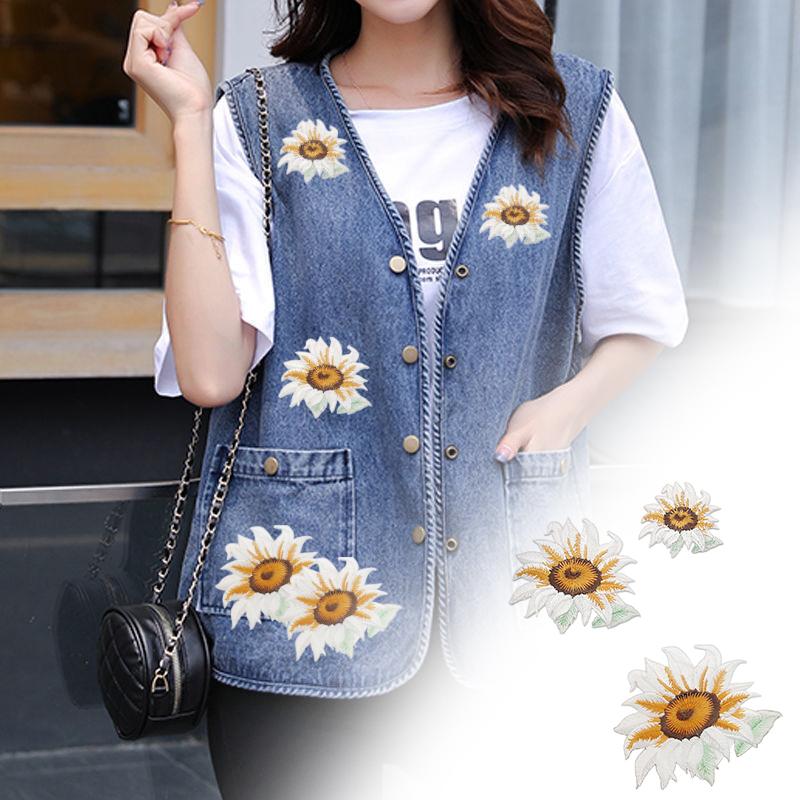 3 шт. нашивки с подсолнухом разных размеров, тканевые аппликации, сделай сам, пришивные, 3-цветная вышивка, для украшения одежды, шляп, джинсов, сумок