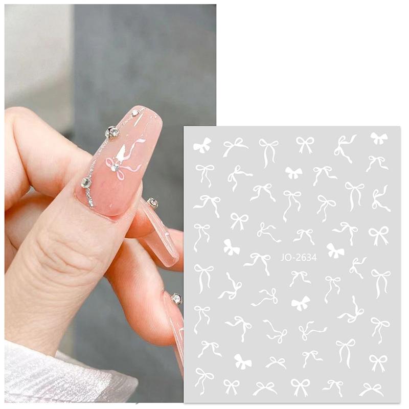 White Bowknot 3D Nails Stickers Ribbon Bow Tie Design Simple Romantic Irregular Lines Ladies Girls Nail Art Manicure Decal