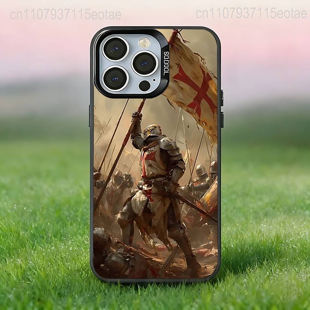 Крестоносец Тамплиер Рыцарь искусство Чехол для телефона Для iPhone 17,16,15,14,13,12,11,Pro,XS,Max,Plus,Mini,SE4,E Черный Матовый Ударопрочный Чехол