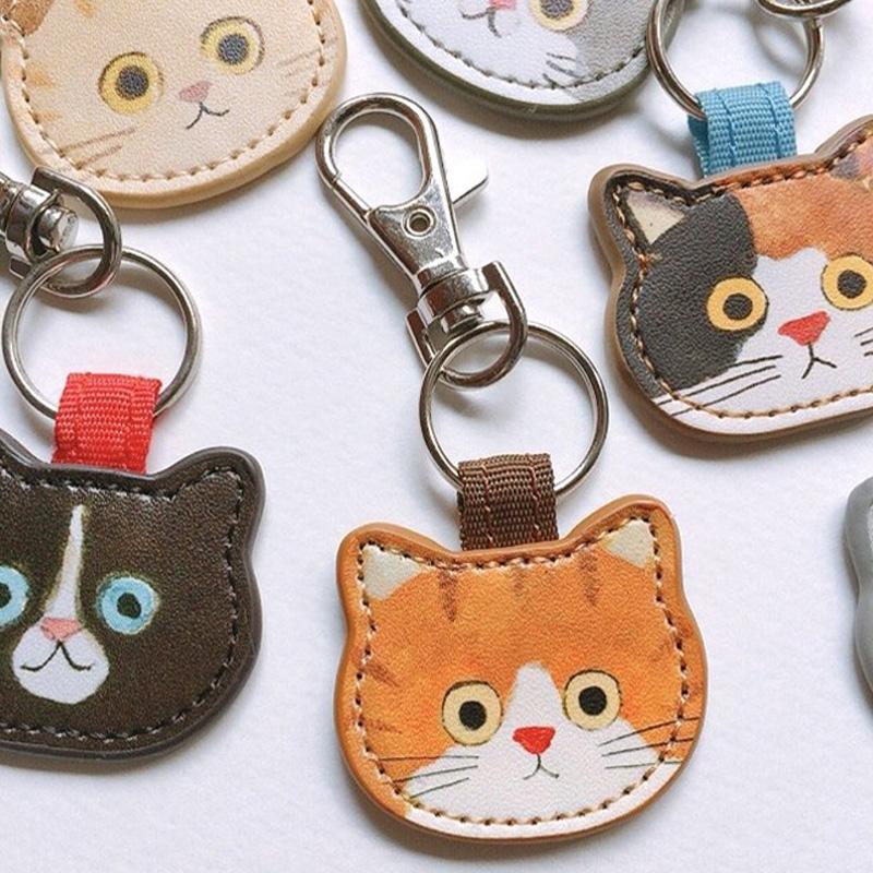 1PC Metal Cute Kitty Series Japanese Keychain Cartoon Leather Keyring Pendant Decorative Bag
