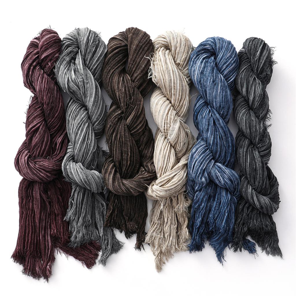 Fashion Crinkle Cotton Linen Scarf for Men Women Soft Warm Pashmina Short Tassel Scarves Male Accessories Bufandas Shawls