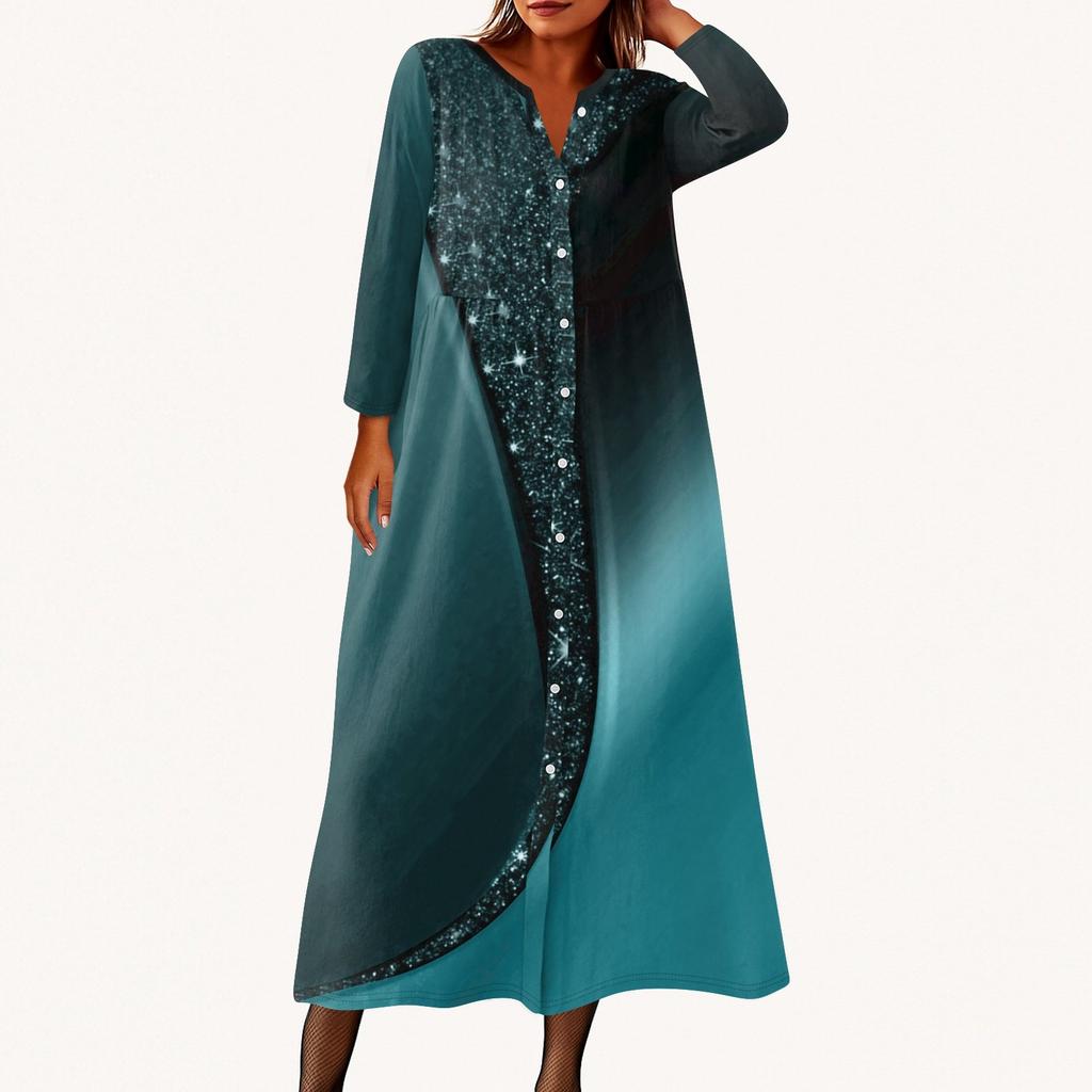 Женское модное платье-рубашка свободного кроя с принтом, круглым вырезом и рукавами семь четвертей на пуговицах