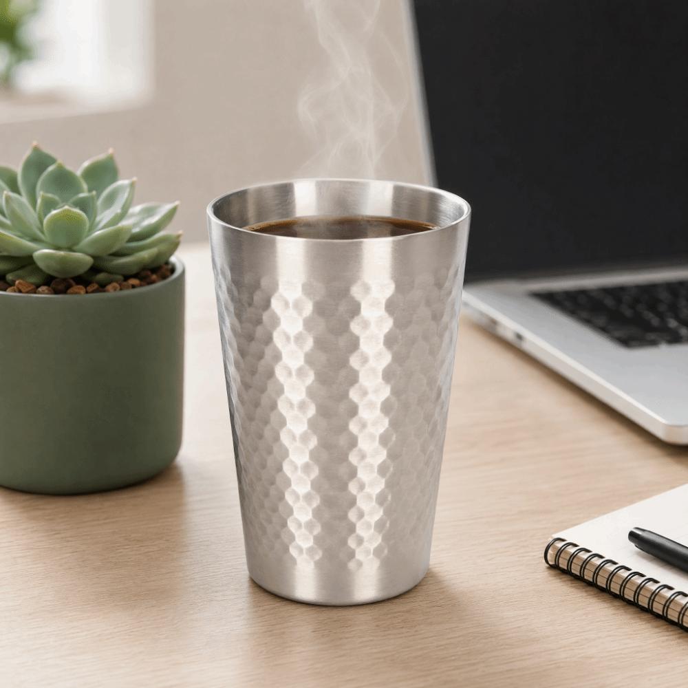 2pcs Hammer Metal Drinking Tumbler 350ml Stackable Camping Cup Reusable Water Cup Outdoor Travel