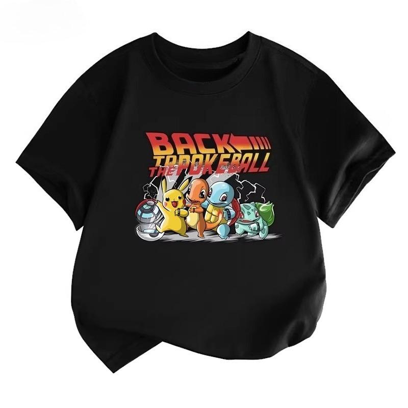 Potdemiel Summer New Pikachu Kids' 100% Cotton T-Shirt, Comfortable and Breathable, Suitable for Boys and Girls