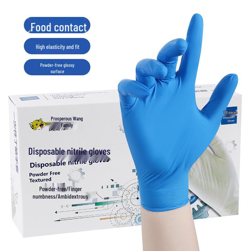 Waterproof Oil-Resistant Blue Nitrile Gloves for Laboratory and Food Grade Use
