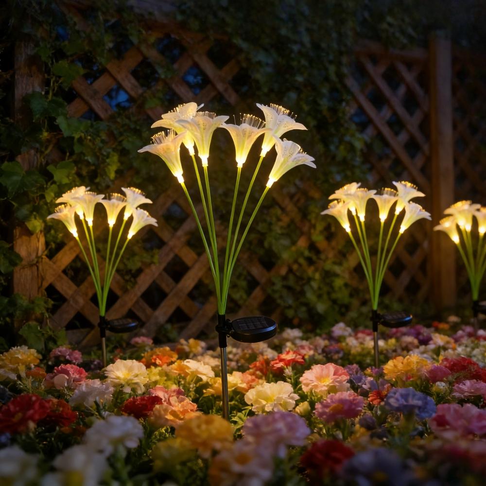 Solar Lily Flower Garden Stake Lights, Warm White IP65 Waterproof Pathway Lights for Wedding Party Outdoor Patio Yard Decor