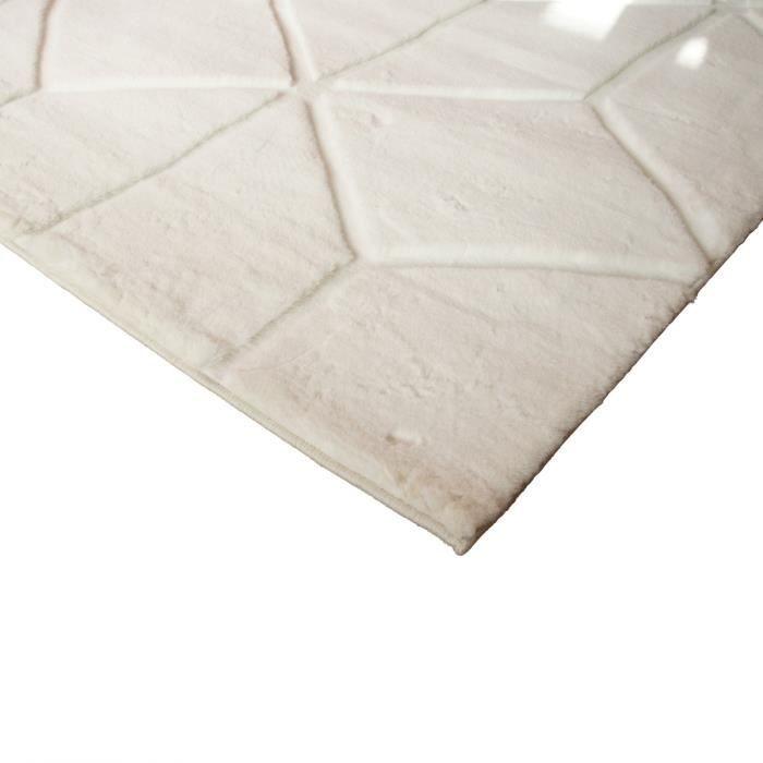 Tapis salon à relief cubes extra-doux blanc 160x230