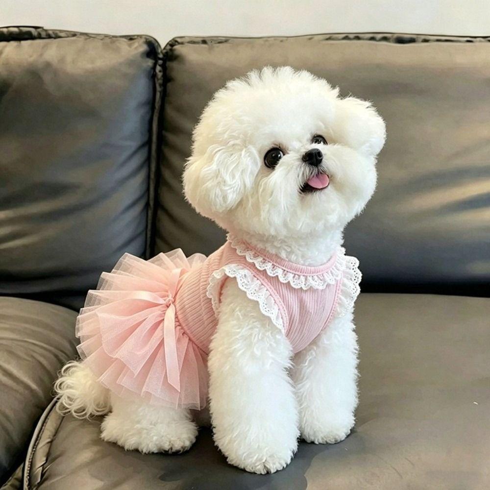 Breathable Pet Clothing Pink Puppy Skirt Cute Dog Princess Dresses Daily Wear