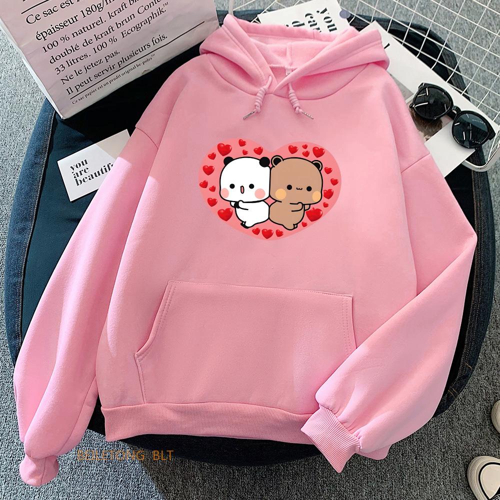 Women's Men's Clothing Panda Bear Bubu Dudu Heart Cute Cartoon Print Hoodies Long Sleeve Loose Hooded Sweatshirts