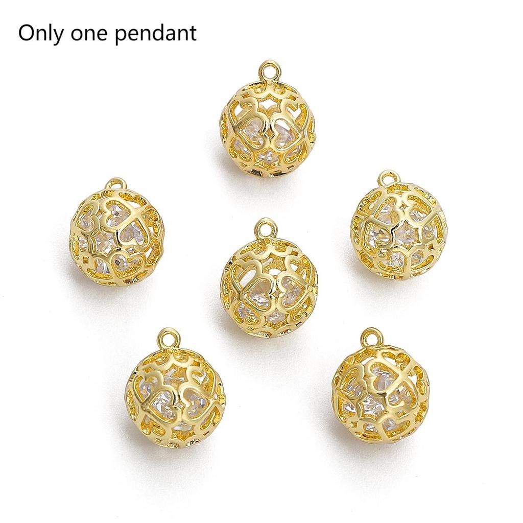 1PC/bag Copper Hollow Ball with Zircon Charm Heart Pendant for Earring Necklace DIY Jewelry Findings Making