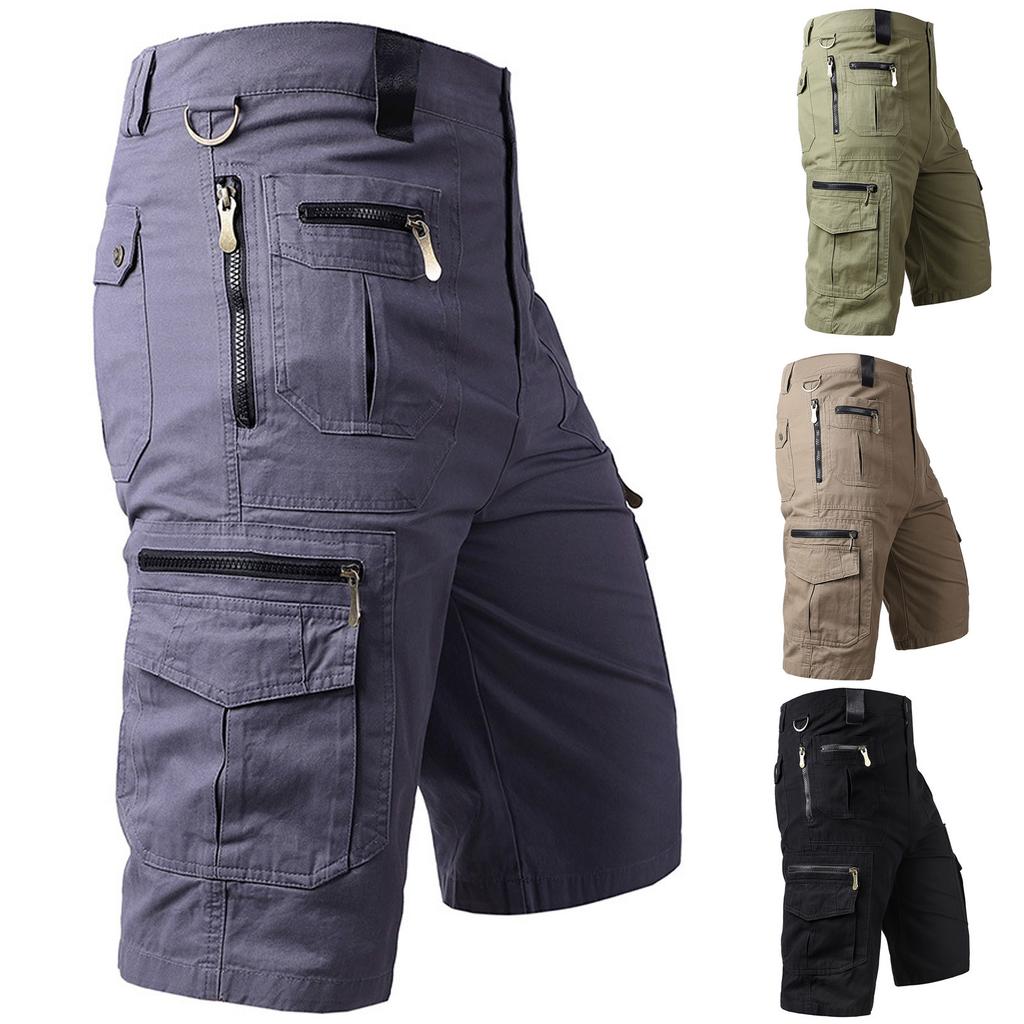 Men's Capris Loose Straight Tube Casual Multi Pocket Cotton Work Shorts