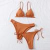 Women's Summer Fashion Sexy Solid Color Backless Lace-up  Waist Adjust Buckle Sling  Bikini Three-pieces Swimsuit