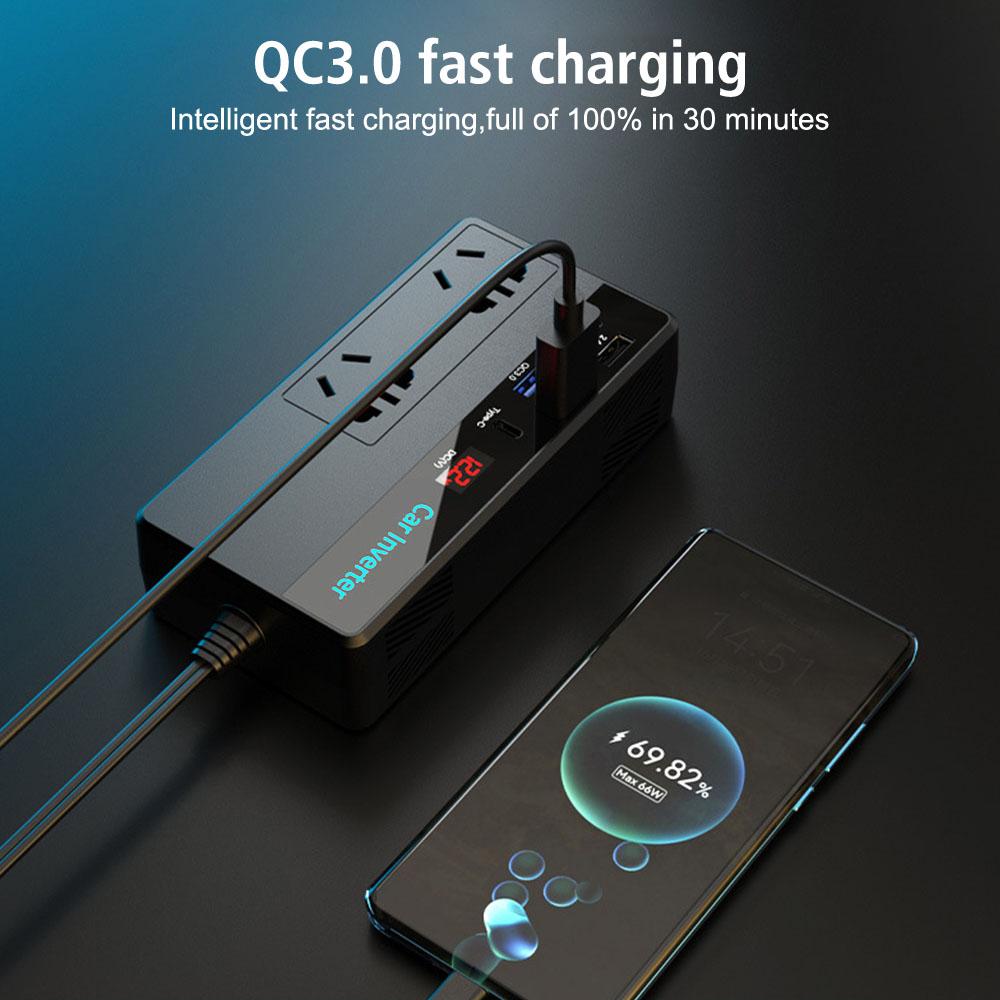 110/220V Transformer Convert 200W Car Inverter Car Converter 12/24V Multi-function Type-C USB QC3.0 Charger Fast Charging Car Accessories For Vehicles