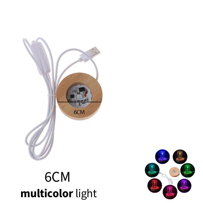 1/4 ШТ. Деревянная световая база USB-разъем Управление переключателем Ночной светильник Цветной светодиодный свет Художественное украшение Кристальное стекло Эпоксидная смола Основание 6/8 см